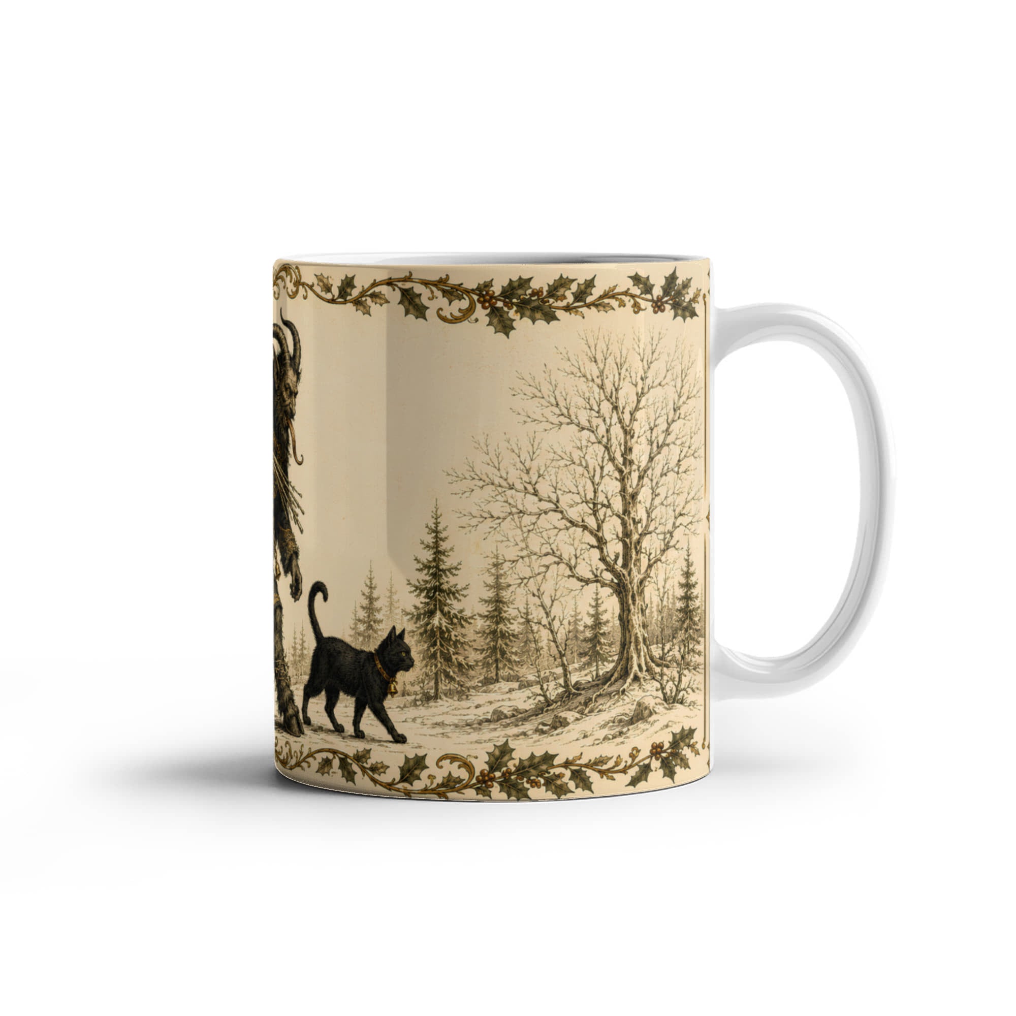 Krampus Mug, Black Cat Folklore Mug, Gothic Holiday Coffee Cup, Dark Academia Christmas Gift, Krampusnacht Illustration