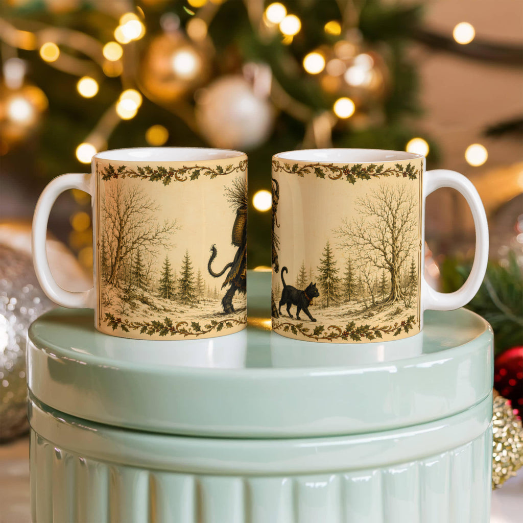 Krampus Mug, Black Cat Folklore Mug, Gothic Holiday Coffee Cup, Dark Academia Christmas Gift, Krampusnacht Illustration