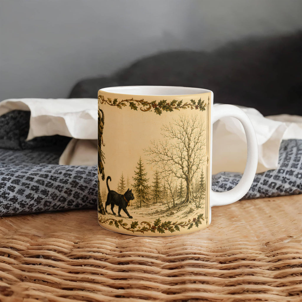 Krampus Mug, Black Cat Folklore Mug, Gothic Holiday Coffee Cup, Dark Academia Christmas Gift, Krampusnacht Illustration