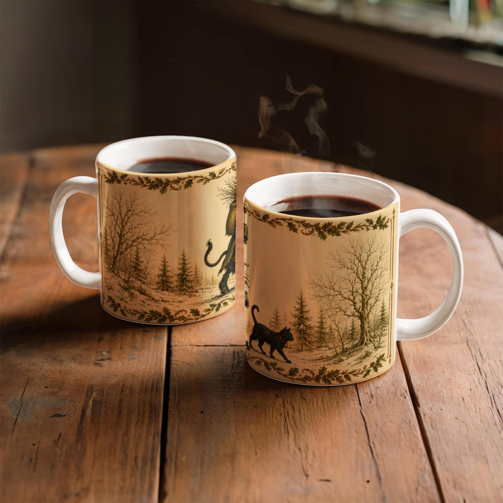 Krampus Mug, Black Cat Folklore Mug, Gothic Holiday Coffee Cup, Dark Academia Christmas Gift, Krampusnacht Illustration
