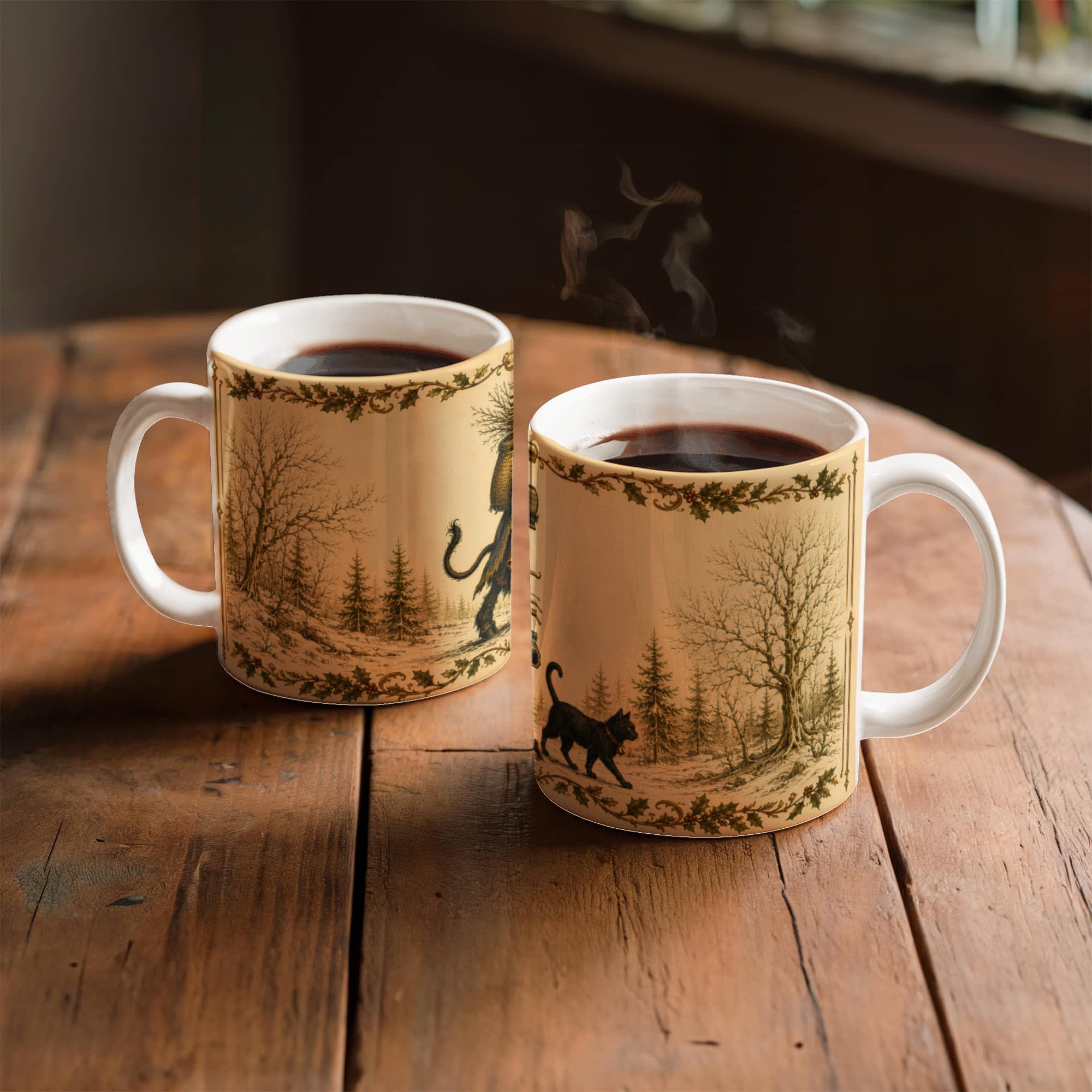 Krampus Mug, Black Cat Folklore Mug, Gothic Holiday Coffee Cup, Dark Academia Christmas Gift, Krampusnacht Illustration