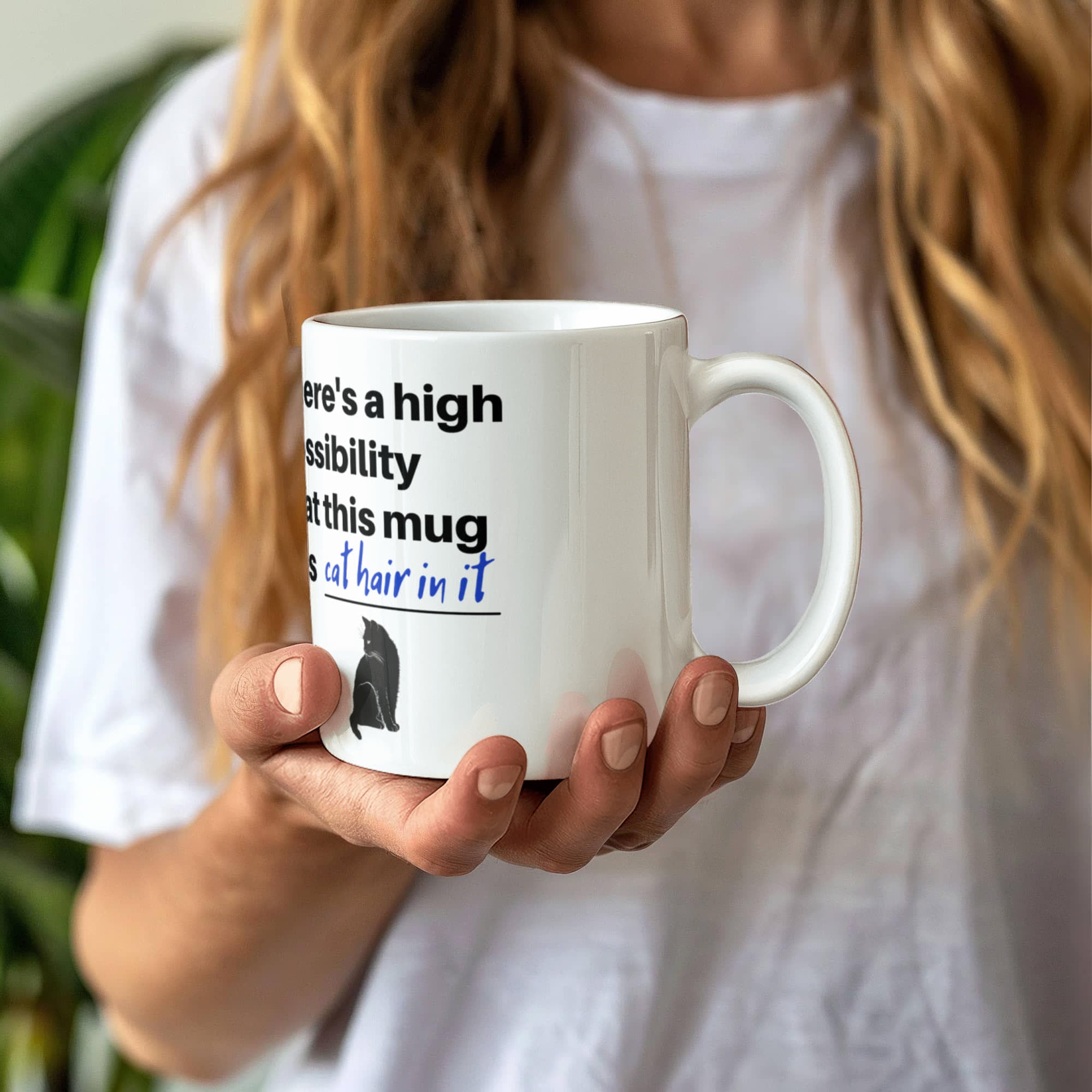 "There's a High Possibility This Mug Has Cat Hair In It" Funny Black Cat Coffee Mug — Gothic Cat Lover Gift