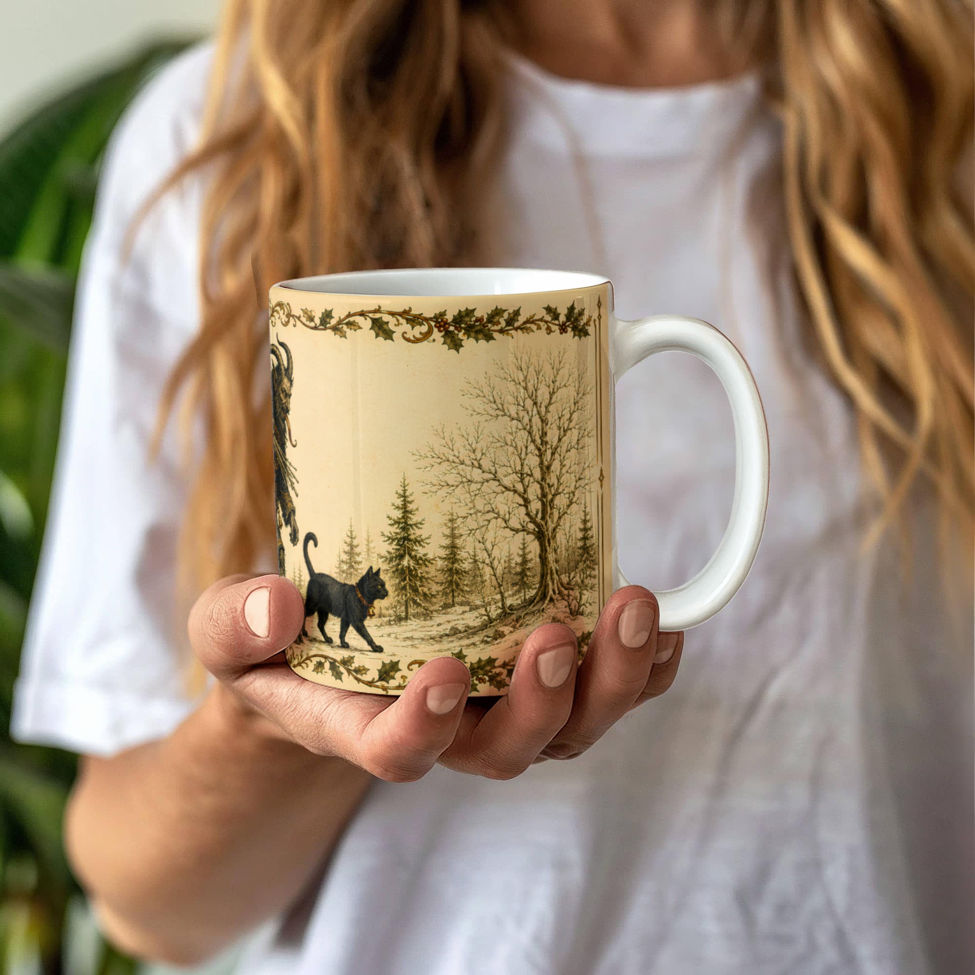 Krampus Mug, Black Cat Folklore Mug, Gothic Holiday Coffee Cup, Dark Academia Christmas Gift, Krampusnacht Illustration
