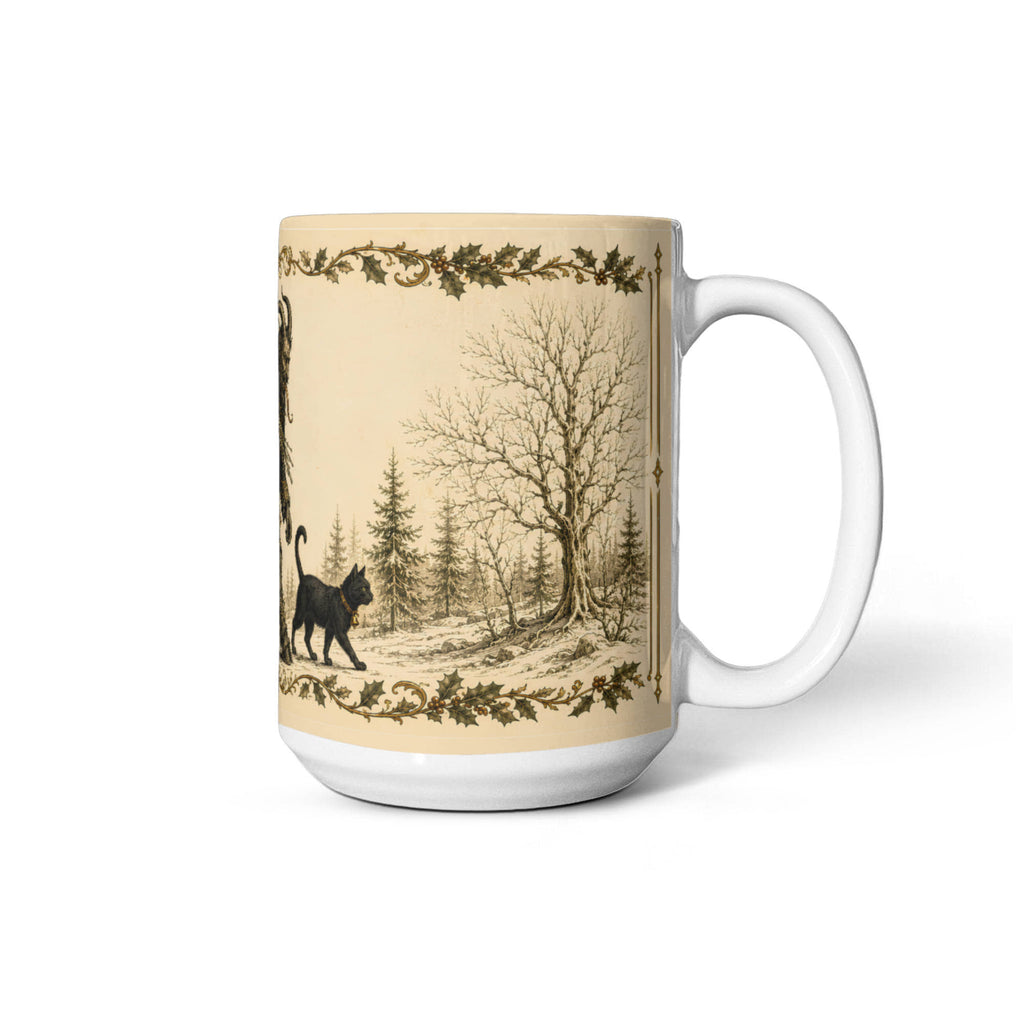 Krampus Mug, Black Cat Folklore Mug, Gothic Holiday Coffee Cup, Dark Academia Christmas Gift, Krampusnacht Illustration