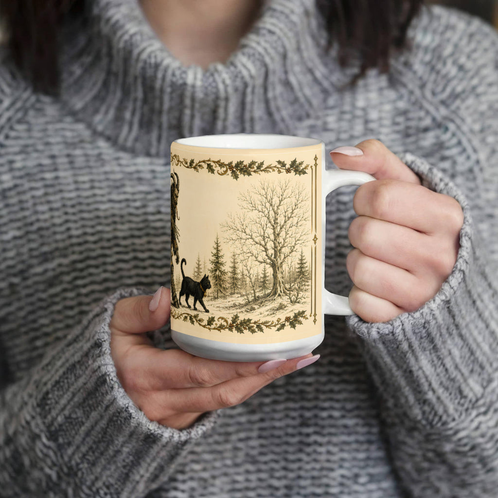 Krampus Mug, Black Cat Folklore Mug, Gothic Holiday Coffee Cup, Dark Academia Christmas Gift, Krampusnacht Illustration