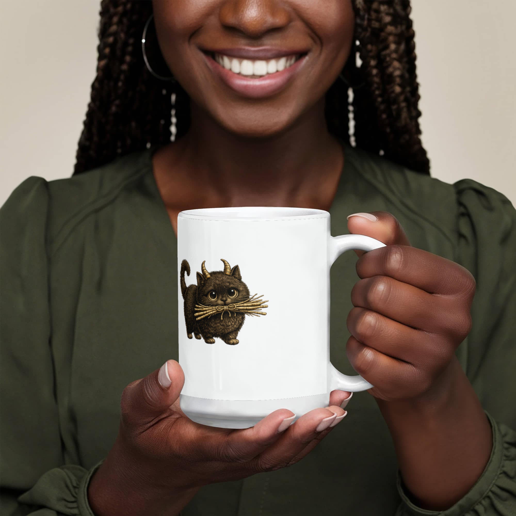 Cute Krampus Cat Mug, Baby Krampus Kitten Coffee Cup,Gothic Christmas Gift
