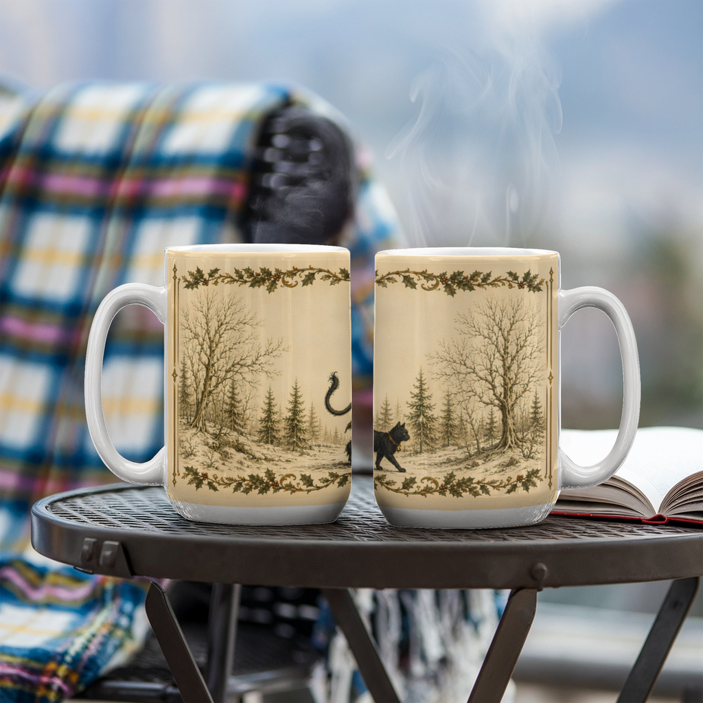 Krampus Mug, Black Cat Folklore Mug, Gothic Holiday Coffee Cup, Dark Academia Christmas Gift, Krampusnacht Illustration