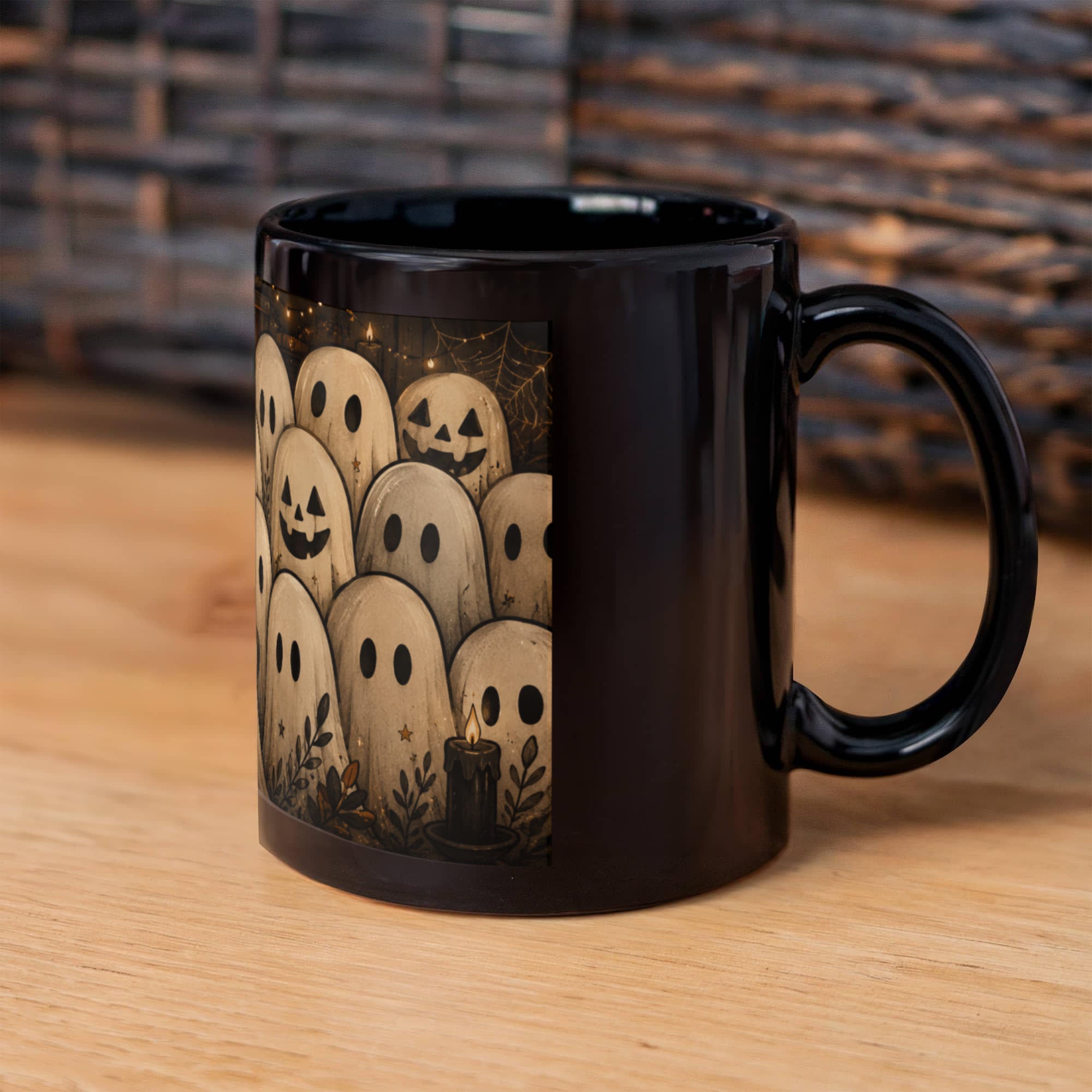 Cozy Gothic Gathering Mug | Cute Ghost & Black Cat Halloween Coffee Cup