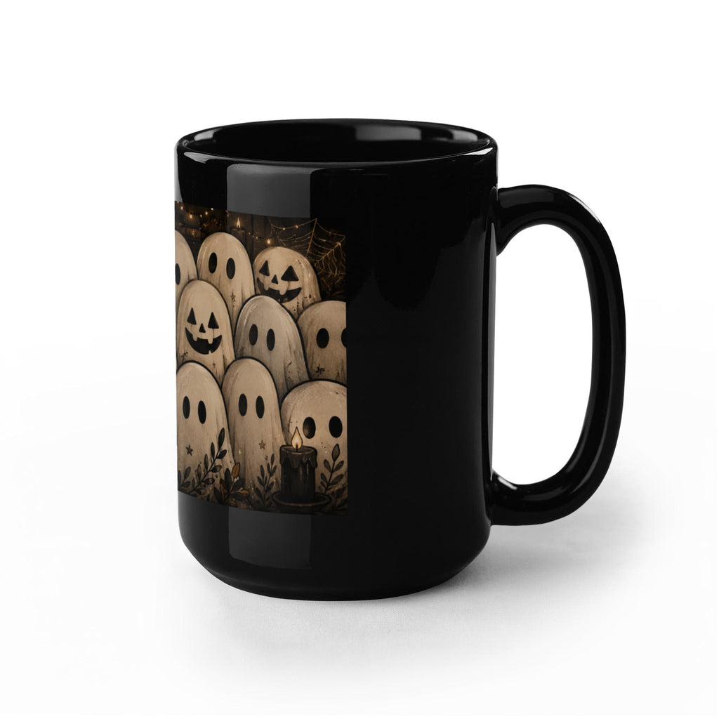 Cozy Gothic Gathering Mug | Cute Ghost & Black Cat Halloween Coffee Cup