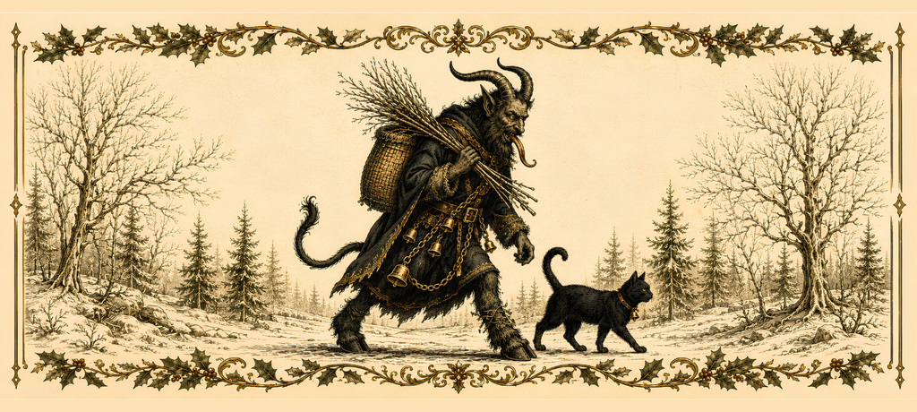 Krampus Mug, Black Cat Folklore Mug, Gothic Holiday Coffee Cup, Dark Academia Christmas Gift, Krampusnacht Illustration