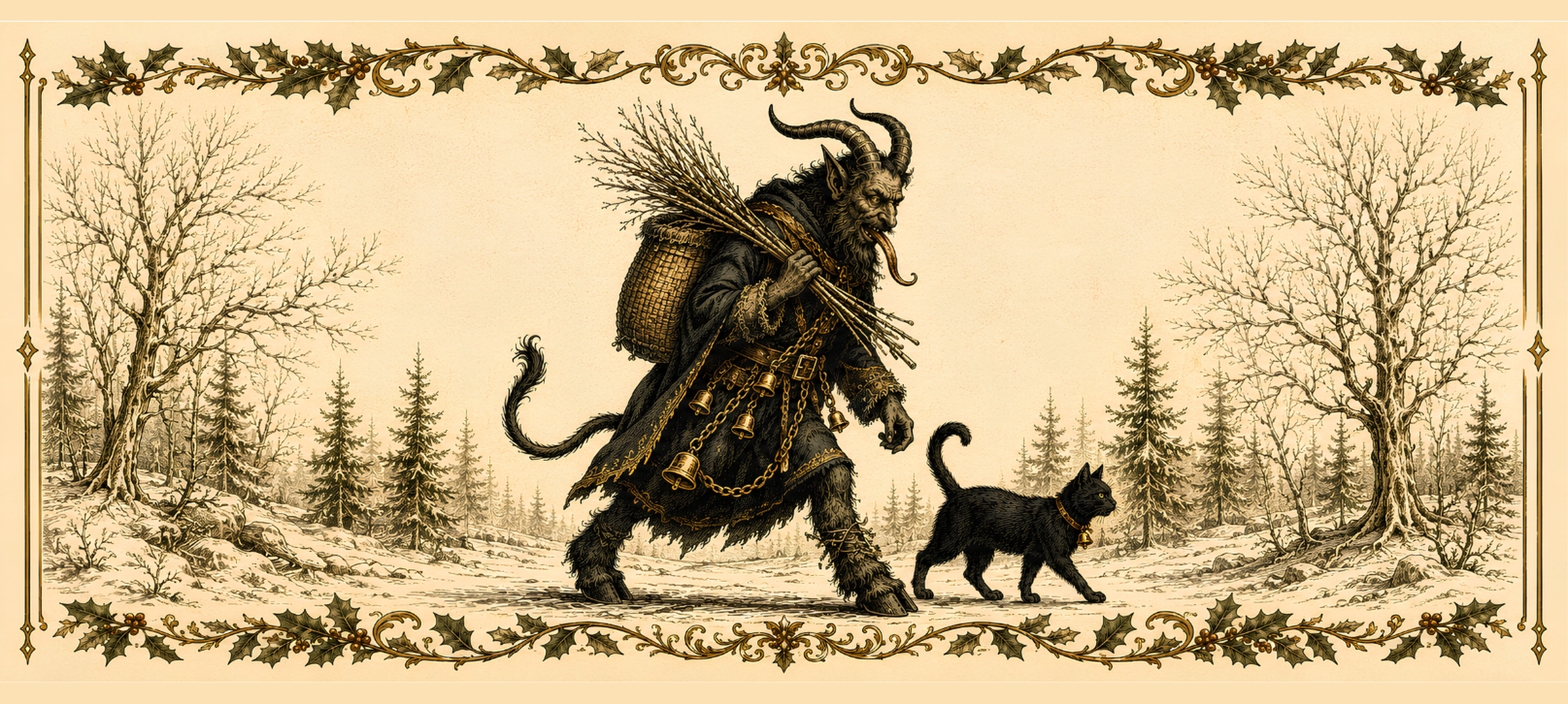Krampus Mug, Black Cat Folklore Mug, Gothic Holiday Coffee Cup, Dark Academia Christmas Gift, Krampusnacht Illustration